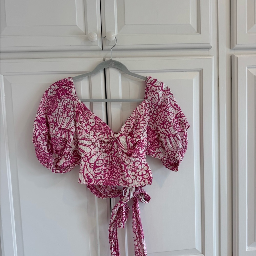 Anthropologie Pink and White Patterned Blouse - Picture 4 of 6